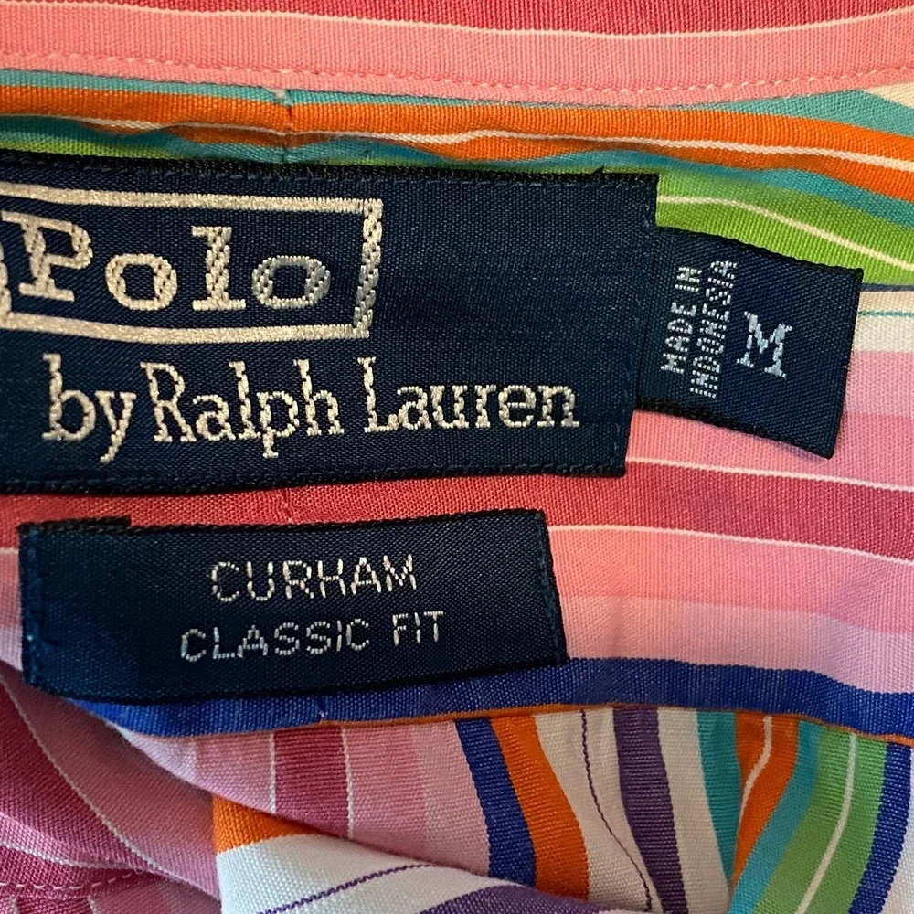Polo Ralph Lauren Mens Shirt Medium L/S‎ Stripe CURHAM Classic Fit Button Front